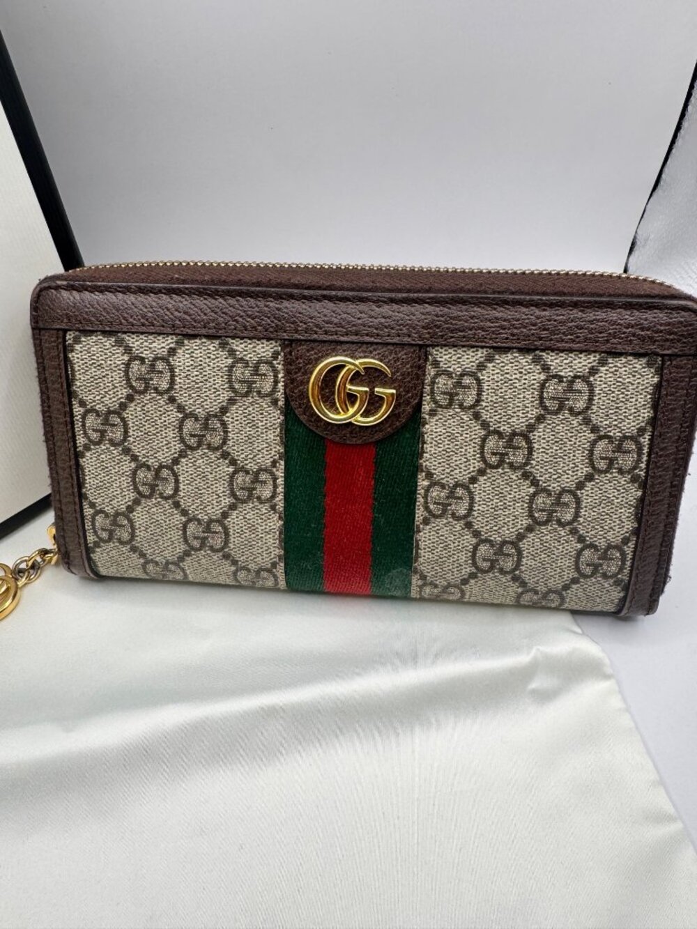 Authentic Gucci Ophelia Wallet Zip Around Web Stripe W Box and Dust Bag - Picture 3 of 15